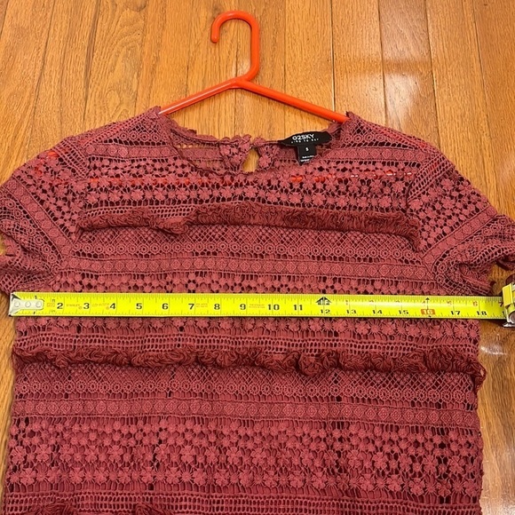 Anthropologie Zero to Sky Fringed Lace Boho Burgundy Tunic Dress Size Small - Picture 12 of 13